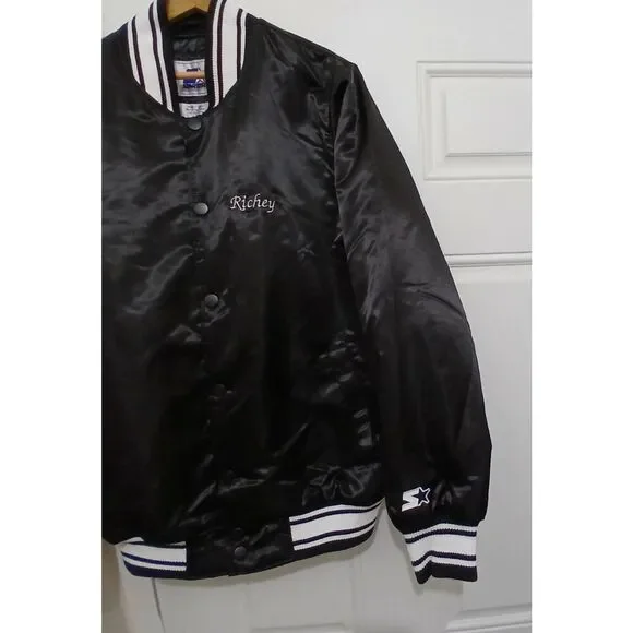 Mens large vintage starter satin bomber jacket black baseball varsity